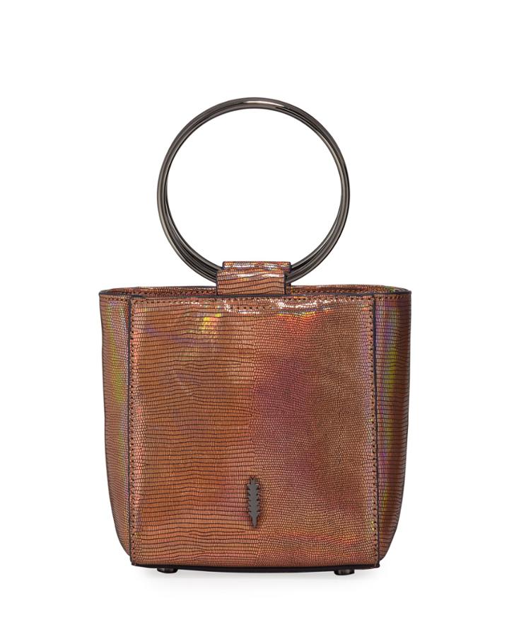 Le Bucket Mini Metallic Lizard Embossed Leather Bucket Bag