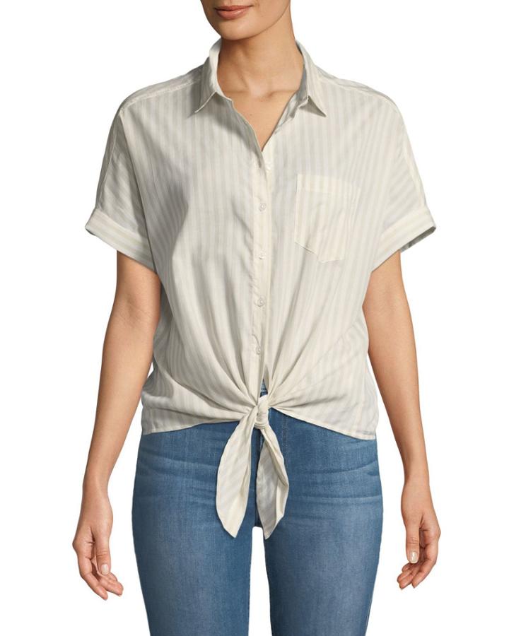 Striped Tie-front Button-front