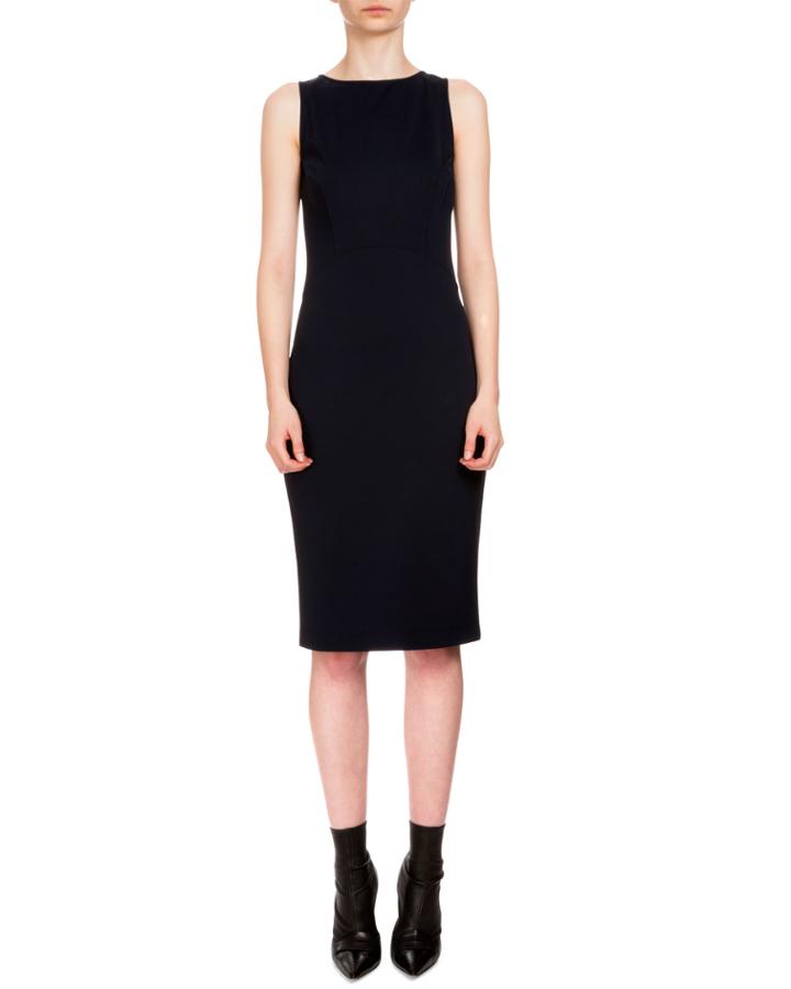 Sleeveless Techno Jersey Sheath Dress, Navy