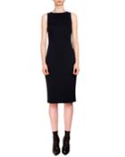 Sleeveless Techno Jersey Sheath Dress, Navy