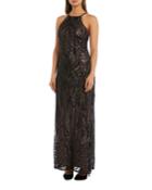Sequined Cross-back Halter-neck Gown