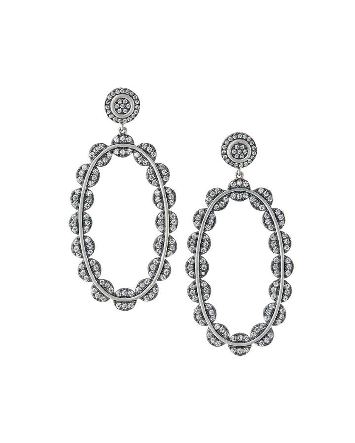 Industrial Finish Large Pave Oval Drop Earrings