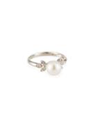 14k White Gold Leafy Diamond And Pearl Ring, White