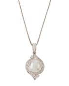 14k White Gold Freshwater Pearl & Diamond Pendant Necklace