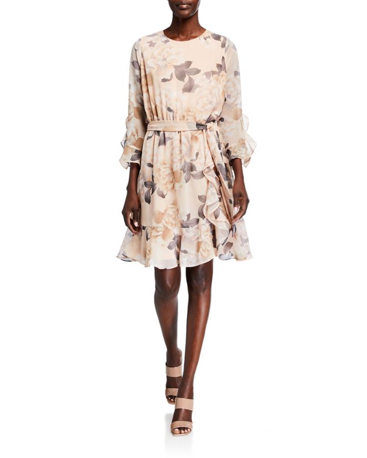 Floral Ruffle Belted Dress