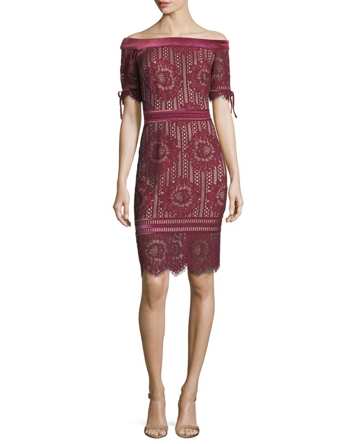 Off-the-shoulder 1/2-sleeve Lace Cocktail Dress