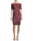 Off-the-shoulder 1/2-sleeve Lace Cocktail Dress