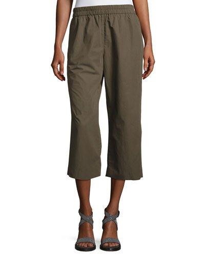A-line Cotton Crop Pants, Forest