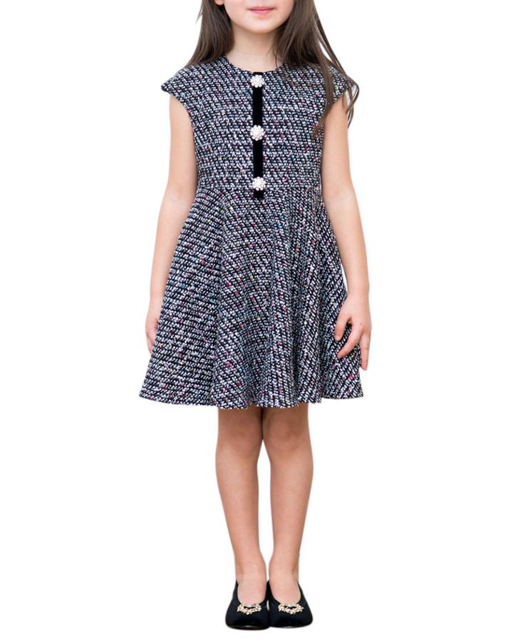 Multi-tweed Cap-sleeve Dress,