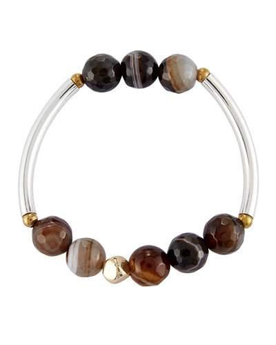 Quartz Beaded Stretch Bracelet, Brown