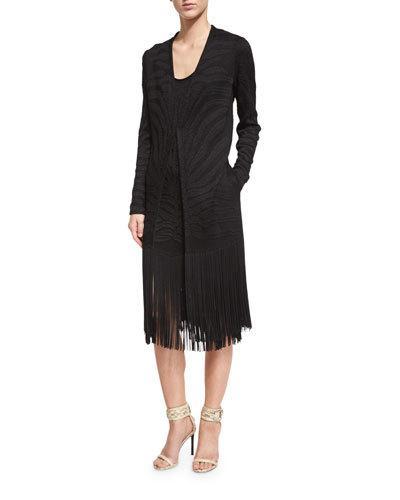 Long-sleeve Jacket W/fringe Trim, Black