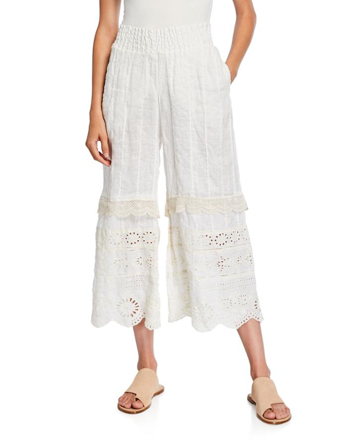 Aster Scallop-edge Eyelet Wide-leg Line Ankle Pants