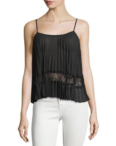 Pleated Lace-inset Camisole, Black