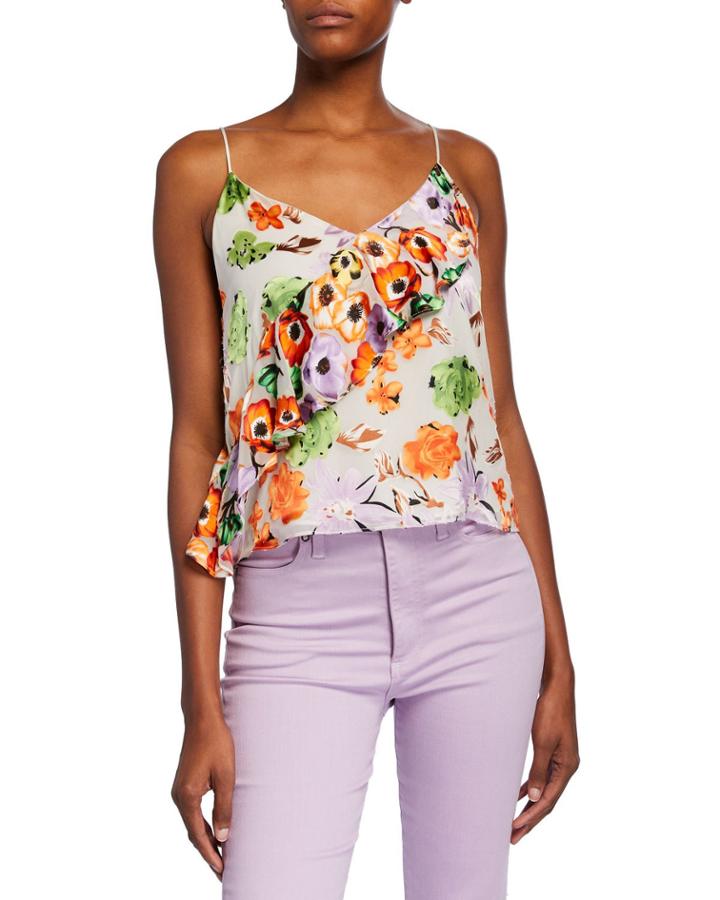 Lavonia Floral Asymmetric Draped Ruffle Tank