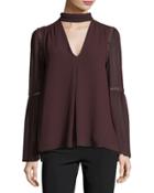 Choker-collar Lace-inset Blouse