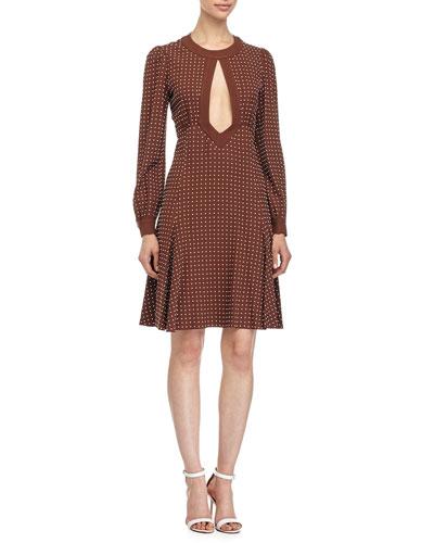 Dot-print Fit-&-flare Dress, Nutmeg