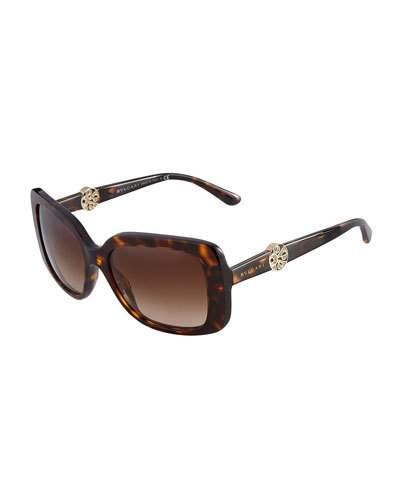 Square Havana Plastic Sunglasses, Dark Brown