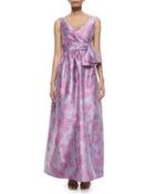 Sleeveless Floral Bow-belt Gown