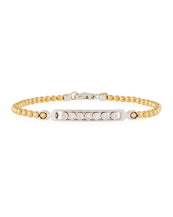 14k Two-tone Bead & Diamond Bezels Bracelet