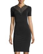 Lila Lace Neck Short-sleeve Fitted Dress