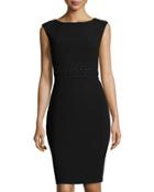 Studded-waist Sheath Midi Dress, Black