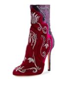 Embroidered Velvet Studded Booties