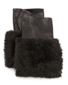 Badgley Mischka Faux-fur Leather Fingerless Gloves, Black, Women's,