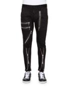 Zipper-trim Slim-fit Pants, Black