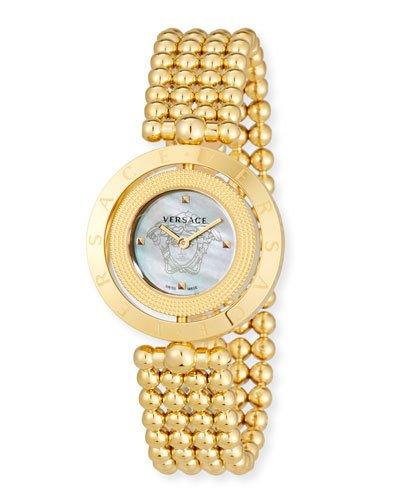 33mm Eon Reversible-bezel Watch W/ Beaded Bracelet, Golden