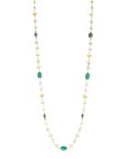 Long Citrine & Turquoise Beaded Flower Station Necklace