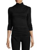 Ruched-seam Jersey Top, Black