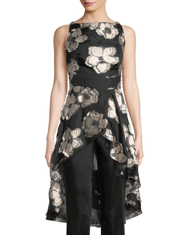 Shimmer-floral Jacquard Dress-back Blouse
