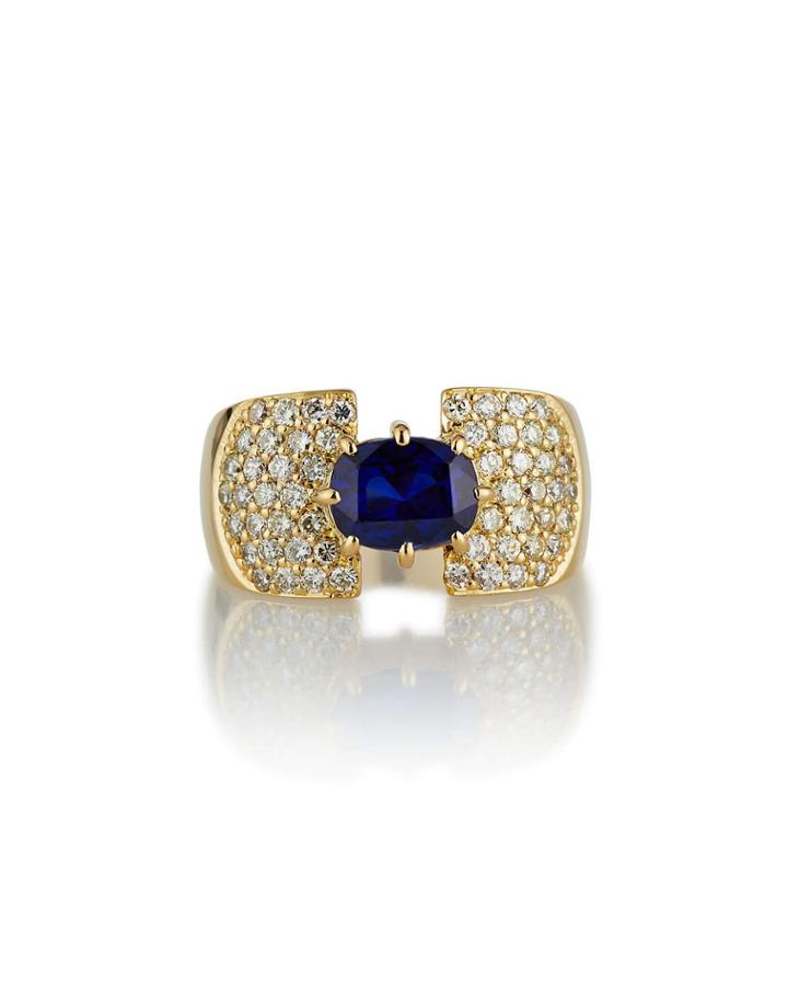 Estate 18k Yellow Gold Sapphire & Diamond Ring,