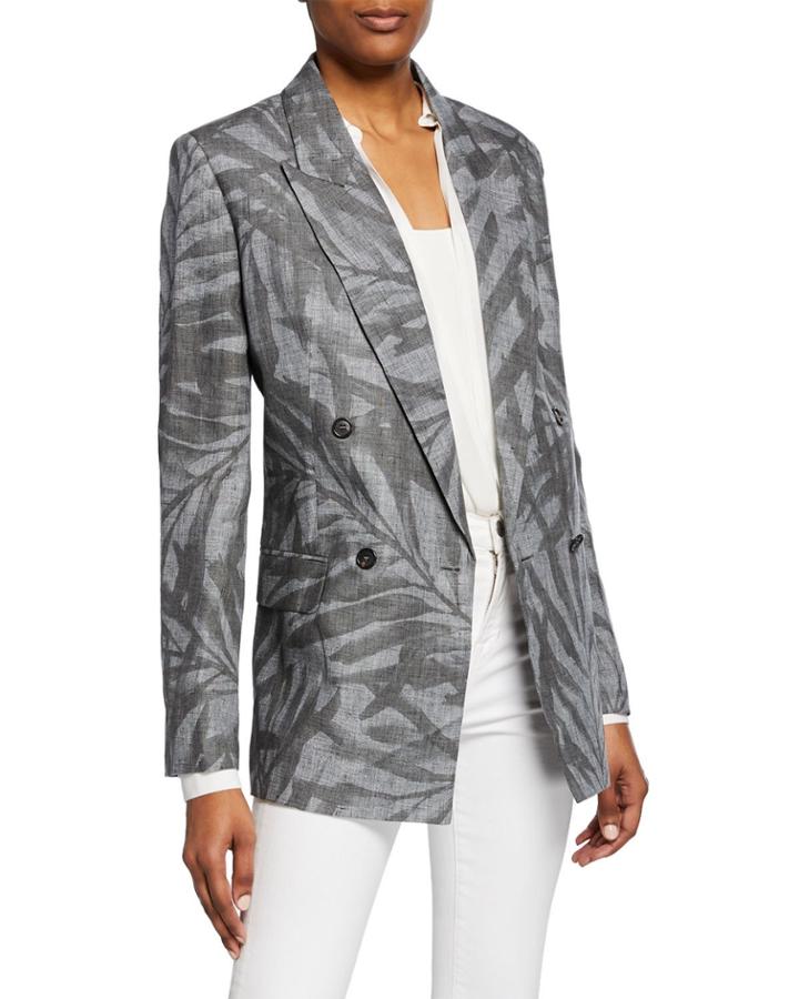 Leaf-print Double-breasted Blazer