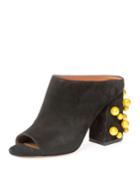Paris Pearly-stud 90mm Mule Sandal, Black/yellow