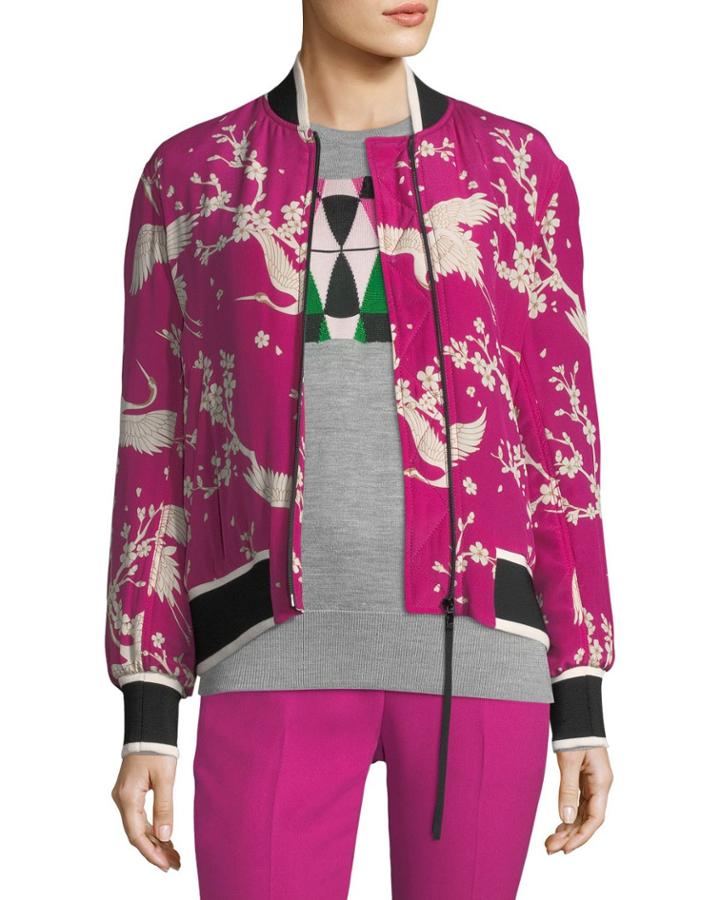 Zip-front Silk Bomber Jacket