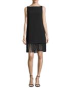 Ekon Boat-neck Sleeveless Shift Tunic With Fringe