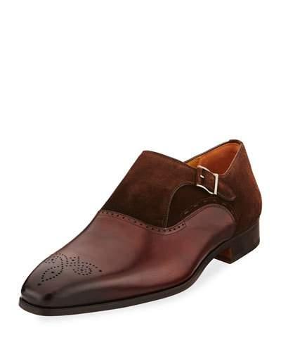 Hand-antiqued Calfskin/suede Monk-strap