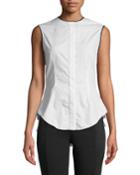 Pleated-back Button-front Sleeveless Poplin Top