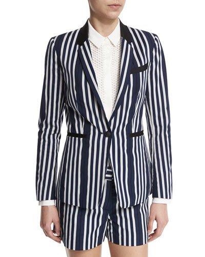 Windsor Striped Woven Blazer, Navy/white