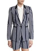 Windsor Striped Woven Blazer, Navy/white
