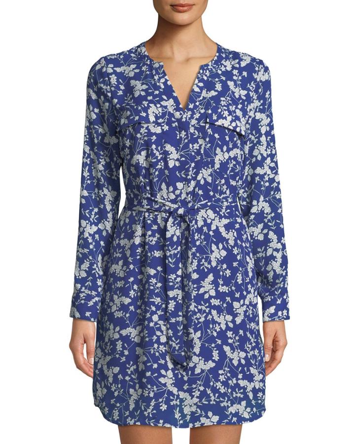 Retro Floral-print Long-sleeve Dress