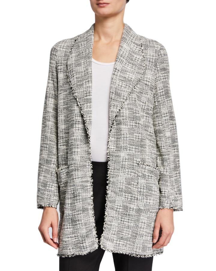 Tweed Frayed Open-front Jacket