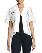 Lace & Textured Stretch-cotton Jacket, White