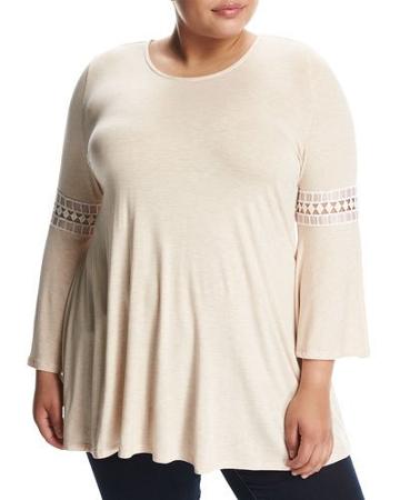 Lace-inset Jersey Tunic, Pink,