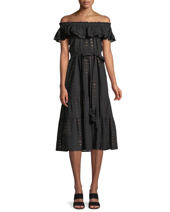 Brynn Off-the-shoulder Metallic-heart A-line Dress