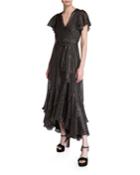 Donnie Silk Metallic Faux-wrap Dress