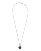 18k White Gold Ruby Heart Necklace W/ Diamond