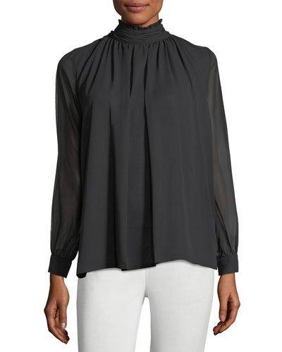 High Ruffle-neck Long-sleeve Blouse