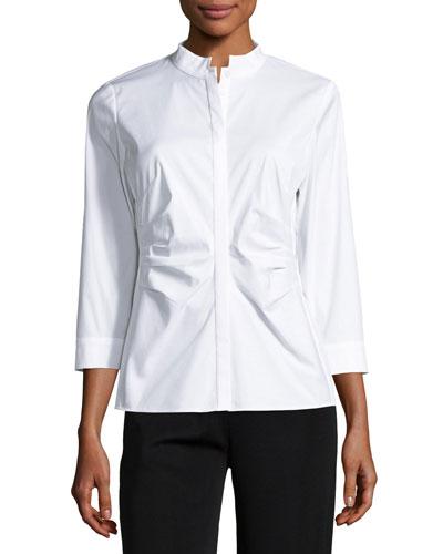 Frederica Ruched Poplin Top, White